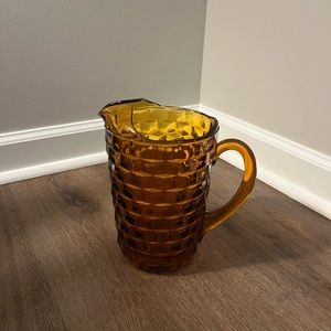 Indiana Whitehall Glass Cube Pattern Amber Pitcher boho collectible